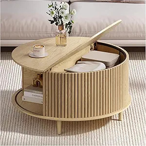 Round Coffee Table with Storage, 31.5" Mid Century Modern Coffee Table with Sliding Door & Solid ... | Amazon (US)