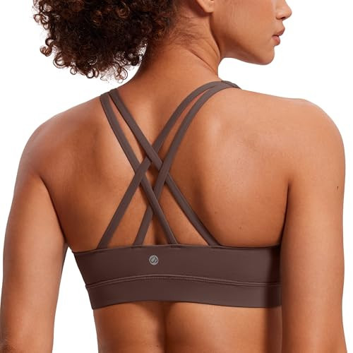 CRZ YOGA Women's Strappy Sports Bras Fitness Workout Padded Yoga Top Criss Cross Back Cami Taupe X-Large | Amazon (US)