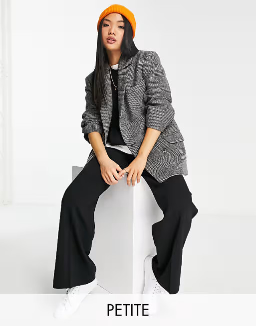 Topshop Petite plaid blazer coat in mono | ASOS (Global)