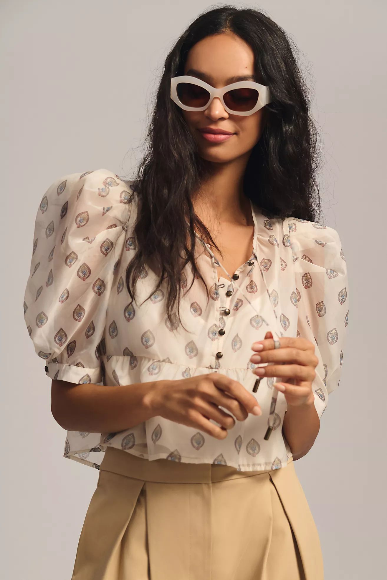 By Anthropologie Puff-Sleeve Henley Blouse | Anthropologie (US)