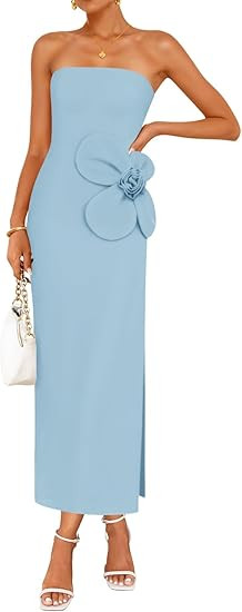 ZESICA Women's Summer Strapless Bodycon Maxi Dress 2026 Ribbed Knit Backless Floral Tube Cocktail... | Amazon (US)