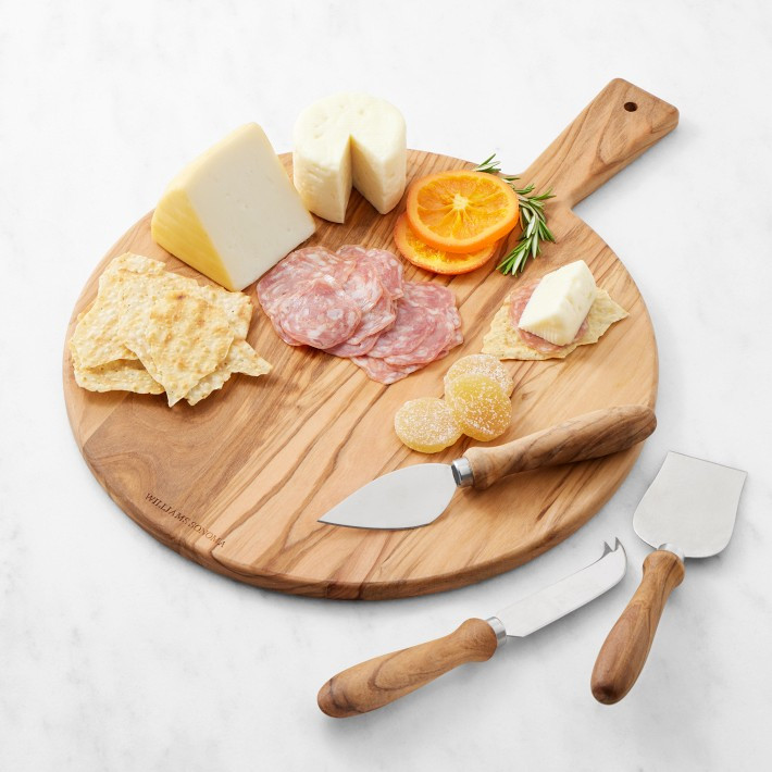 Olivewood Round Cheese Board with Cheese Knives | Williams-Sonoma