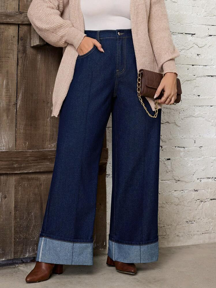 EMERY ROSE Plus Size Button Front Pocket Casual Boyfriend Jeans, Daily Wear | SHEIN