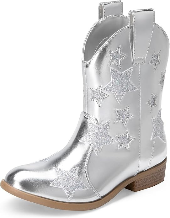 DREAM PAIRS Girls Cowgirl Boots Mid Calf Glitter Cowboy Western Boots Toddler Girls Star Riding S... | Amazon (US)