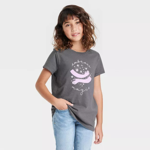 Girls' 'Embrace Magic' Short Sleeve Graphic T-Shirt - Cat & Jack™ Gray | Target