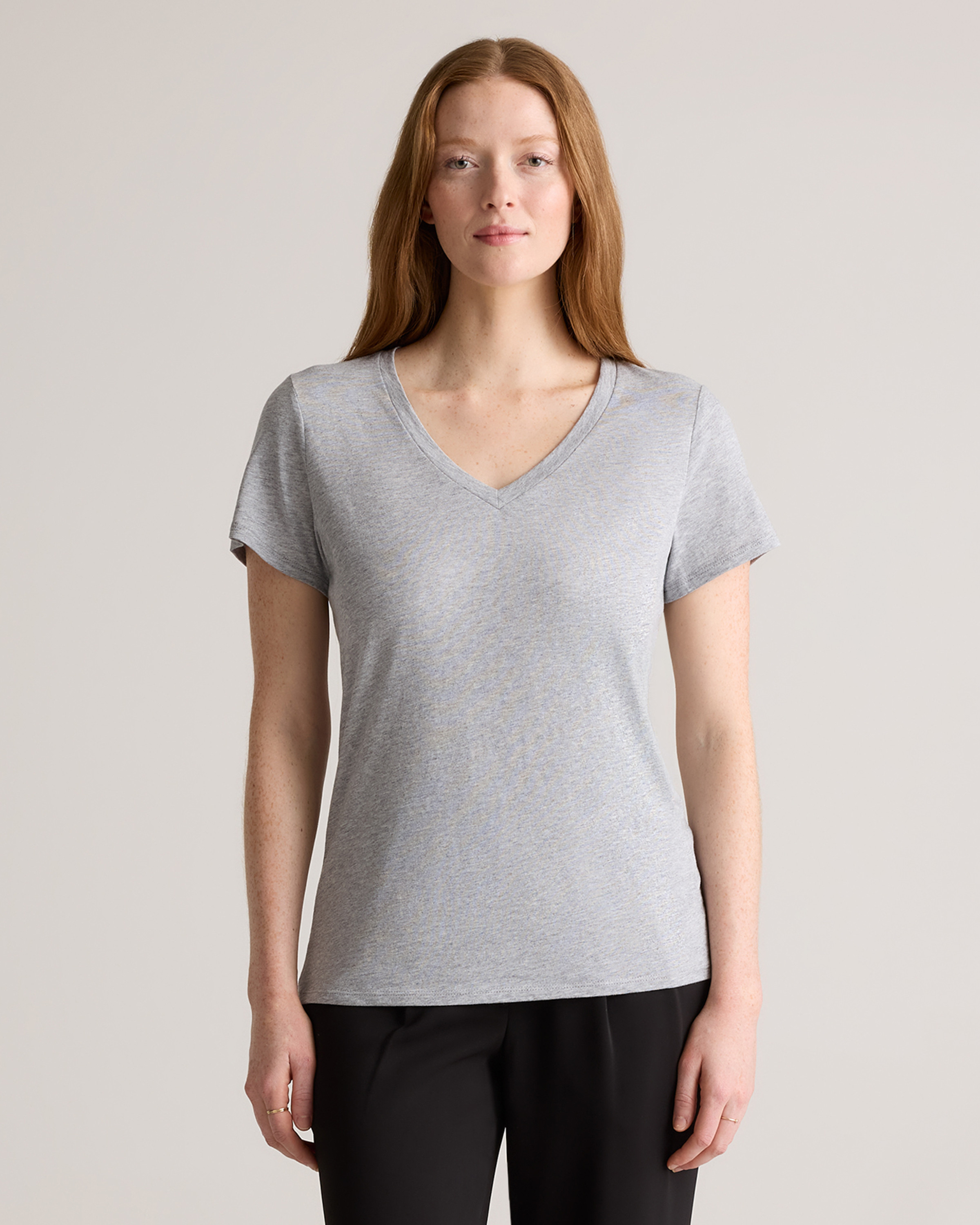 Quince | Women's Cotton Modal V Neck T-Shirt in Heather Grey, Size Small, Cotton/Modal | Quince