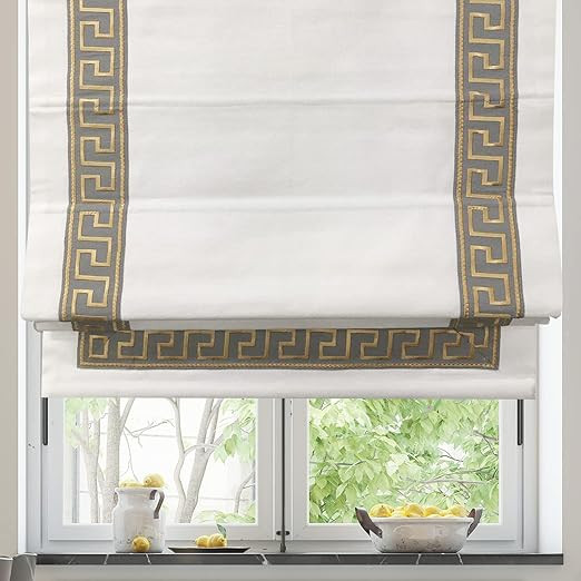Roman Shades, Blackout Washable Roman Shades, Grey Embroidered Border Window Shades for Windows, ... | Amazon (US)