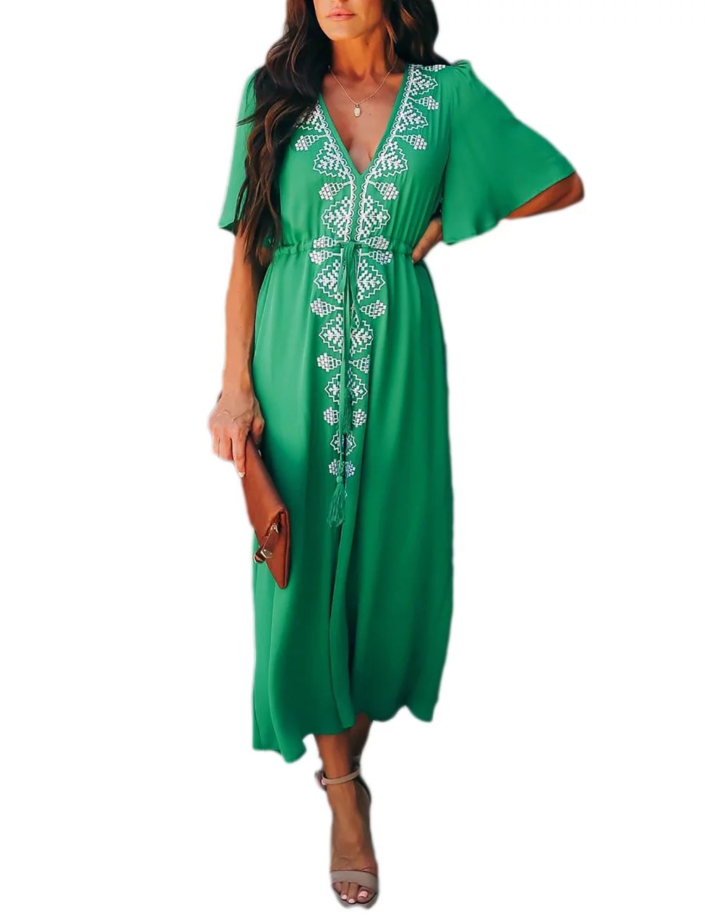 Bsubseach Short Sleeve V-Neck Kaftan Dresses for Women Beachwear Cover up Online | Walmart (US)