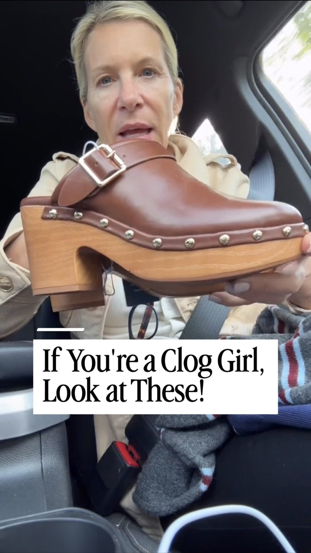 I am a clog freak, so these were pretty much impossible to resist! 🤎 The rich brown leather, wood-look heel, buckle detail, and little studs give them that perfect retro feel, and they're so comfortable. I tried them on and, of course, bought them!

👩‍💻 LTK PRO TIPS
❤️ Heart = Support my posts ;-)
🔖 Save = Get sale & restock alerts for the things you love!
📋 Lists = Keep favorites organized (List ideas: Christmas, Birthdays, and Vacations!)
📲 Share = Send lists and products to a friend (or your daughters like me).
💬 Comment = Ask me anything, and I'll answer. ;-)