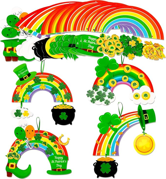 80UncleKimby 15Pcs St Patricks Day Crafts for Kids: Shamrock Rainbow DIY Art Kit Decorations for ... | Amazon (US)