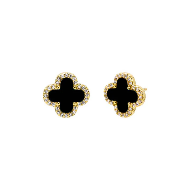 Pave Outlined Four Leaf Clover Stud Earring | Adina Eden