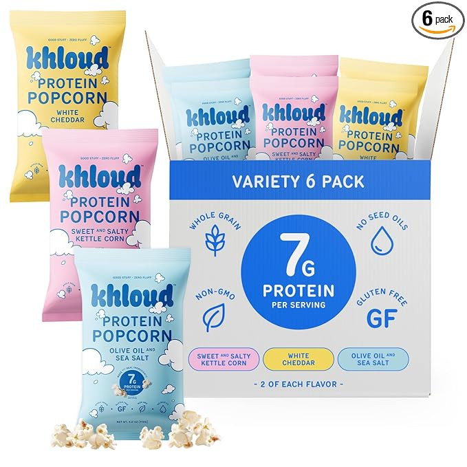 Khloud Protein Popcorn, 6 Pack Variety Pack - Protein Popcorn Made with Real Simple Ingredients &... | Amazon (US)