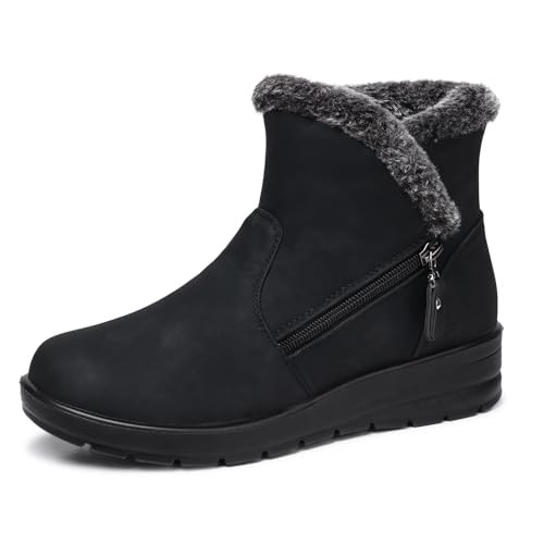 SWQZVT Winter Ankle Boots for Women: Waterproof Snow Boots Women Black Leather Warm Walking Casual Zipper Size 8.5 Booties | Amazon (US)