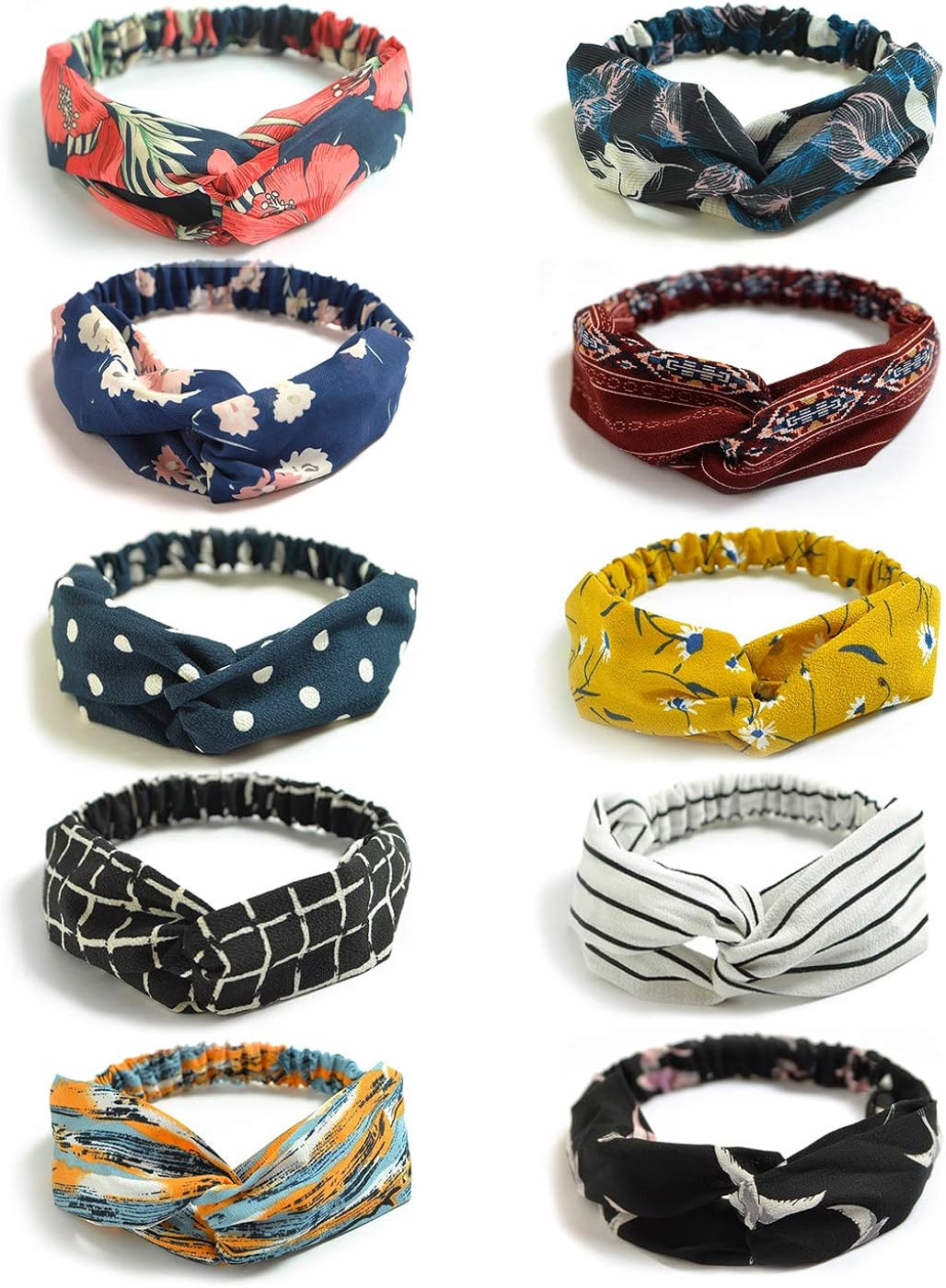 DRESHOW Boho Headbands for Women Girls Flower Printed Twisted Hair Band Beach Hair Accessory | Amazon (US)