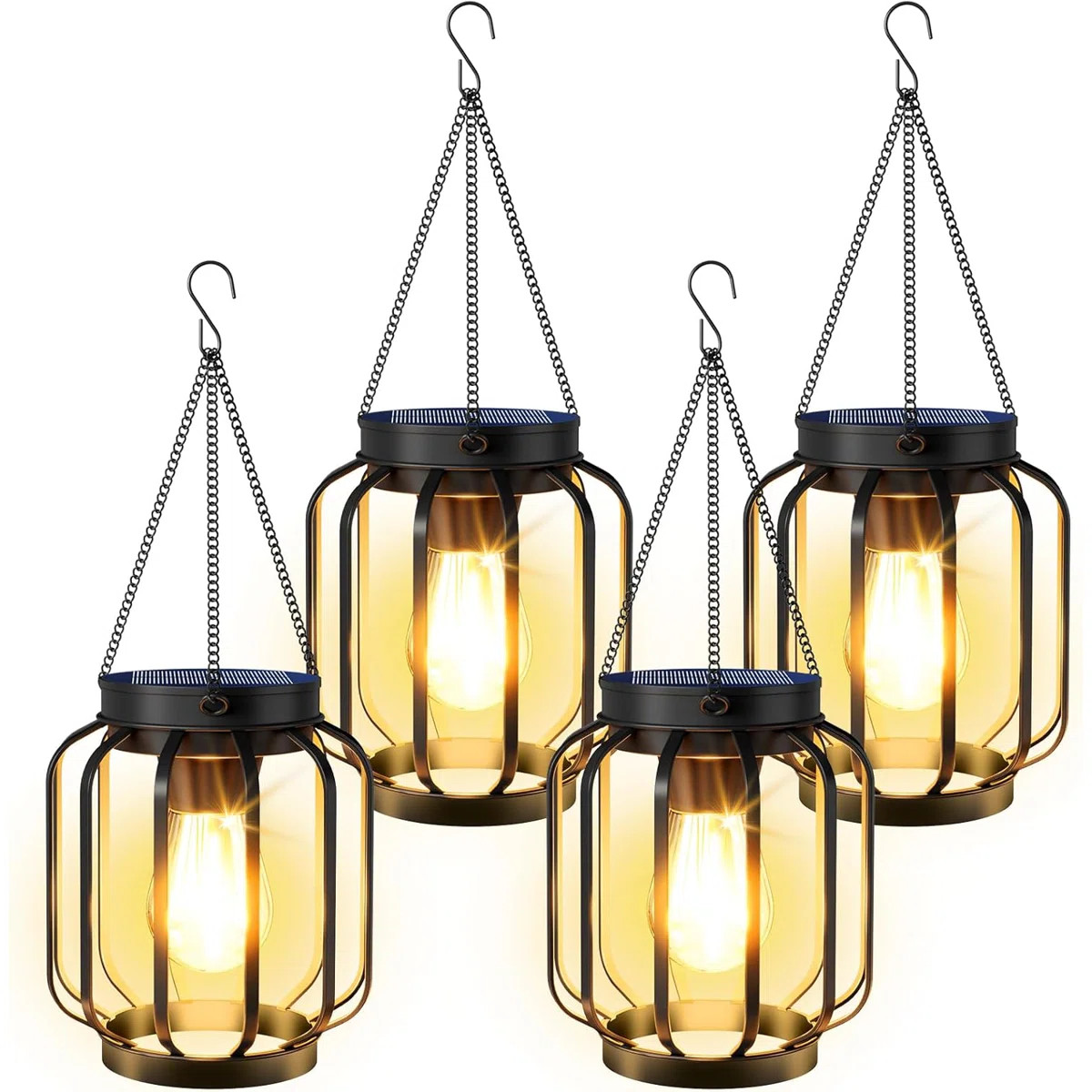 Solar Hanging Lanterns Outdoor Waterproof, Metal Solar-powered Lights With Hook, Bright Warm Lant... | Wayfair North America