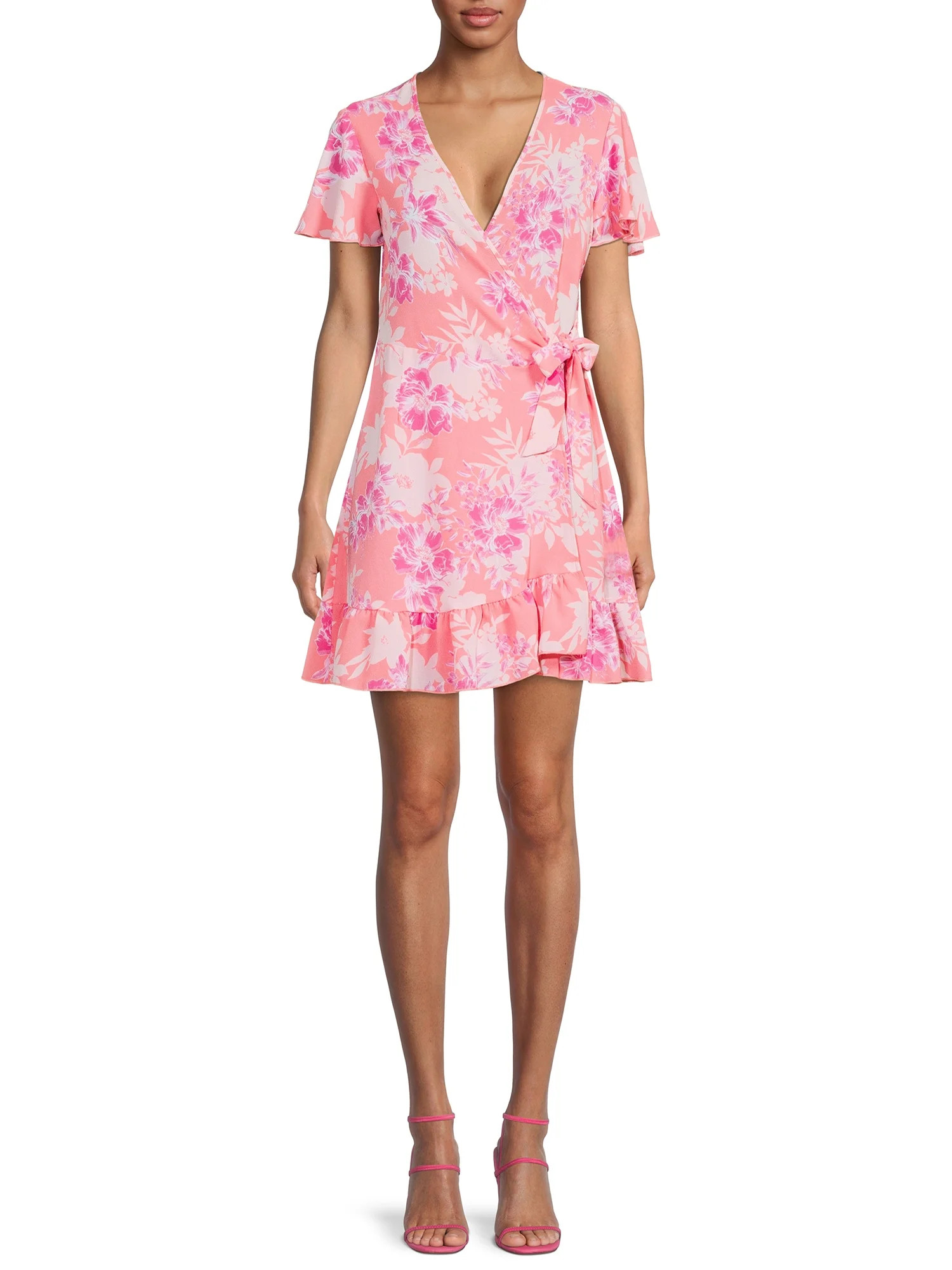 Nine.Eight Womens Flutter Sleeve Short Wrap Dress - Walmart.com | Walmart (US)