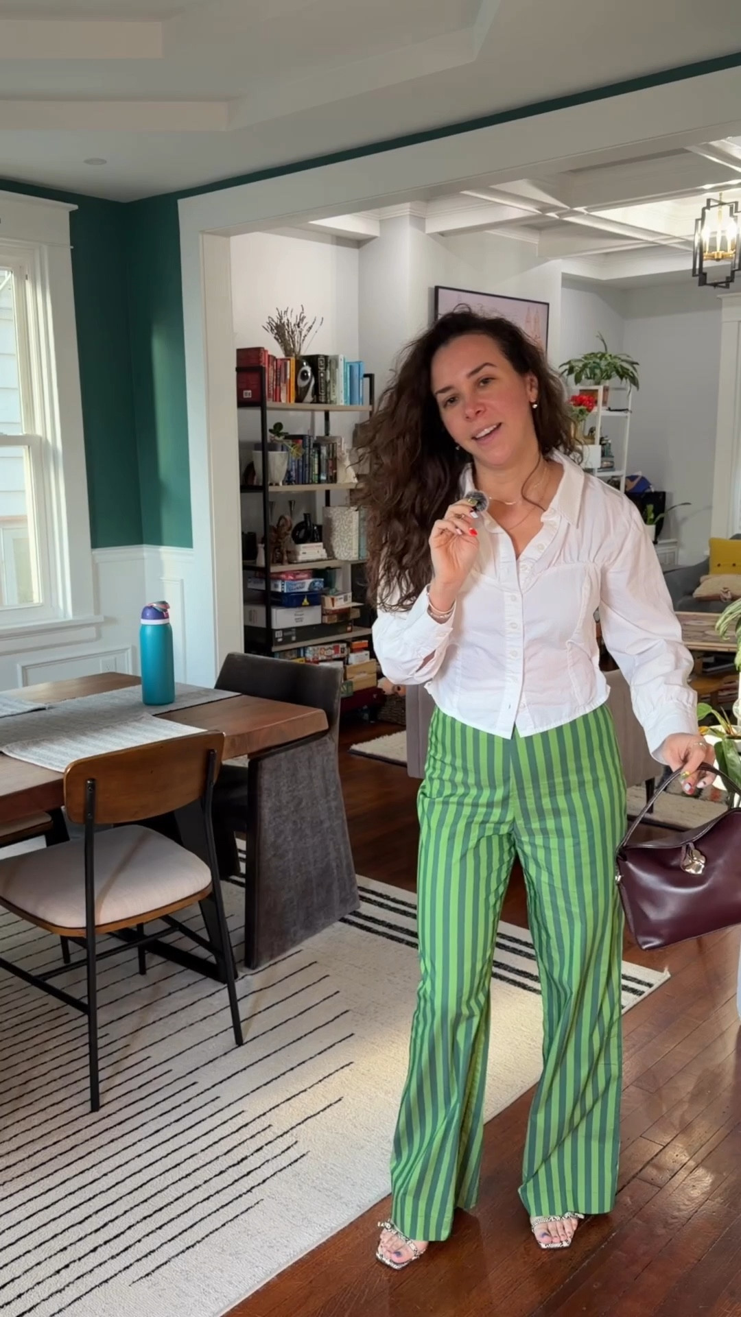 Bringing back fun pants. 

Green stripe pants. Spring outfit. Date night outfit. Flattered bag. Button down. Easter Sunday. Spring style. 

#LTKSaleAlert #LTKootd #LTKSeasonal