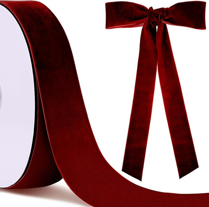 25 Yards Cream White Velvet Ribbon 2 Inch Vintage Fabric Christmas Ribbon Gift Wrapping for Chris... | Amazon (US)