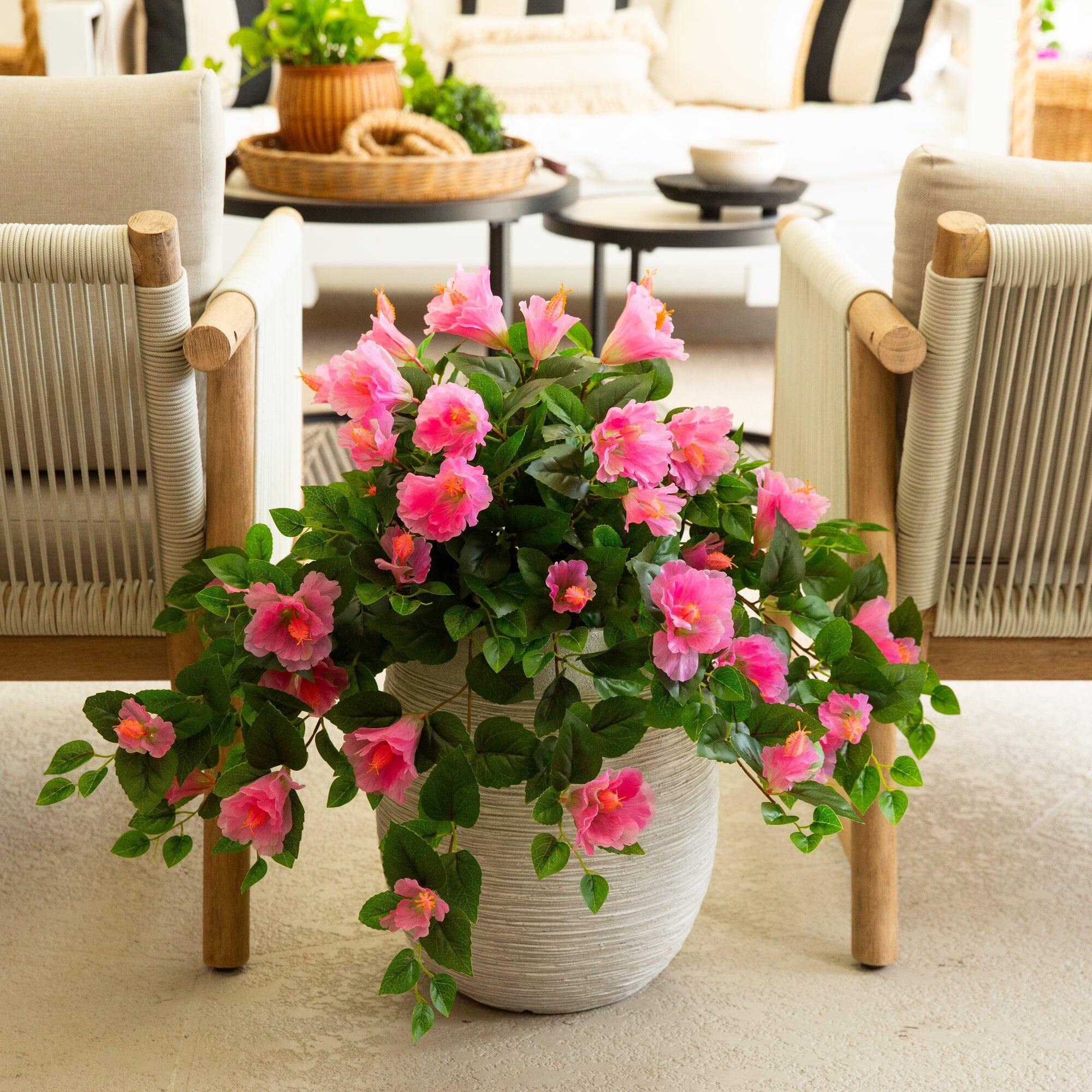 24" UV Resistant Artificial Hibiscus Hanging Plant (Indoor/Outdoor) - | Nearly Natural