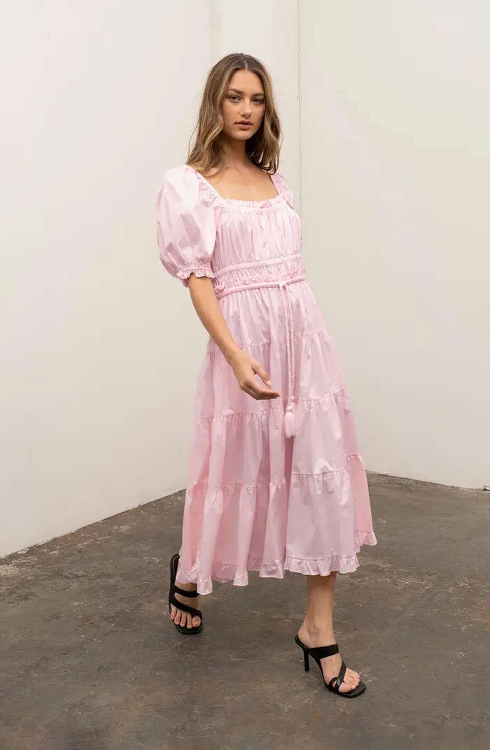 MOON RIVER Puff Sleeve Midi Dress | Nordstrom | Nordstrom