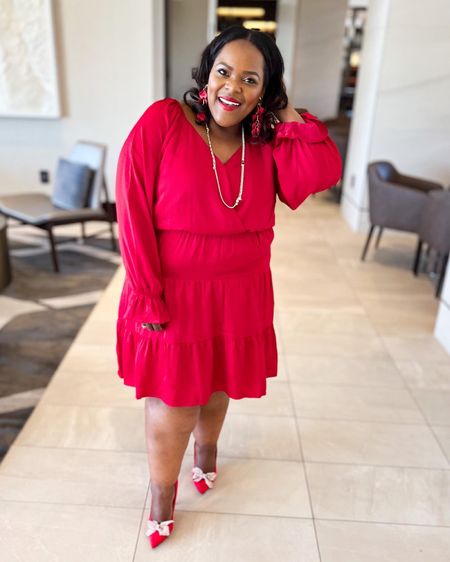 Red satin dress from Cato’s/ wearing a size 14/16 - holiday office look / Christmas card / Christmas photos / family photos 

#LTKHoliday #LTKunder50 #LTKcurves