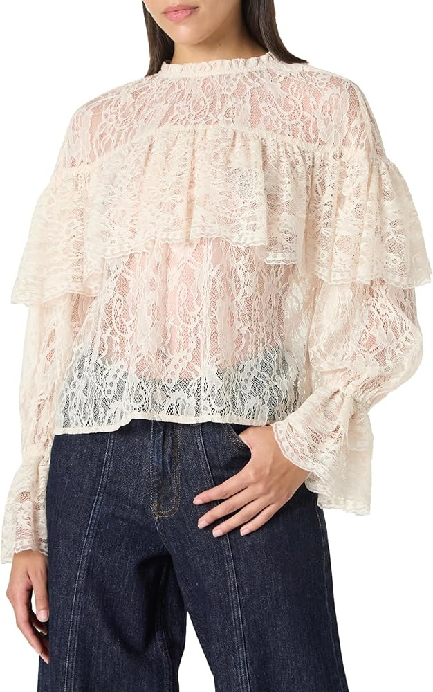 The Drop Women's Miriam Feminine Ruffle Yoke Shine Blouse | Amazon (US)