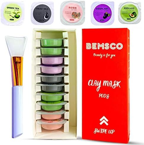 BEMSCO Clay Mask Kit Dead Sea, Green Tea, Avocado, Rose, Eggplant Mask, Face Mask Skin Care For Acne | Amazon (US)