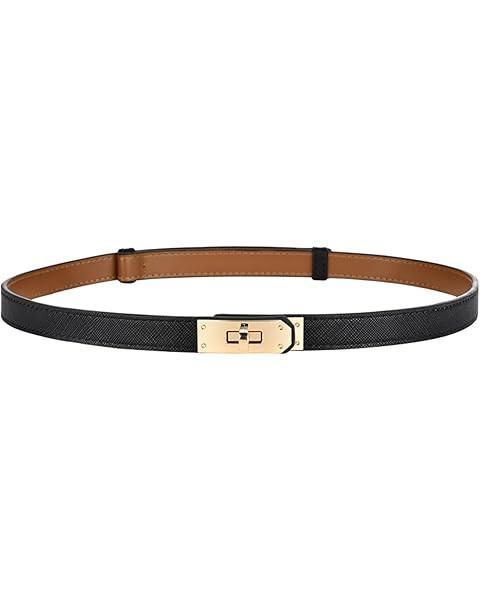 Women's Skinny Leather Belt with Adjustable Silver Turn-Lock Buckle - Ideal for Dresses, Jeans, a... | Amazon (US)