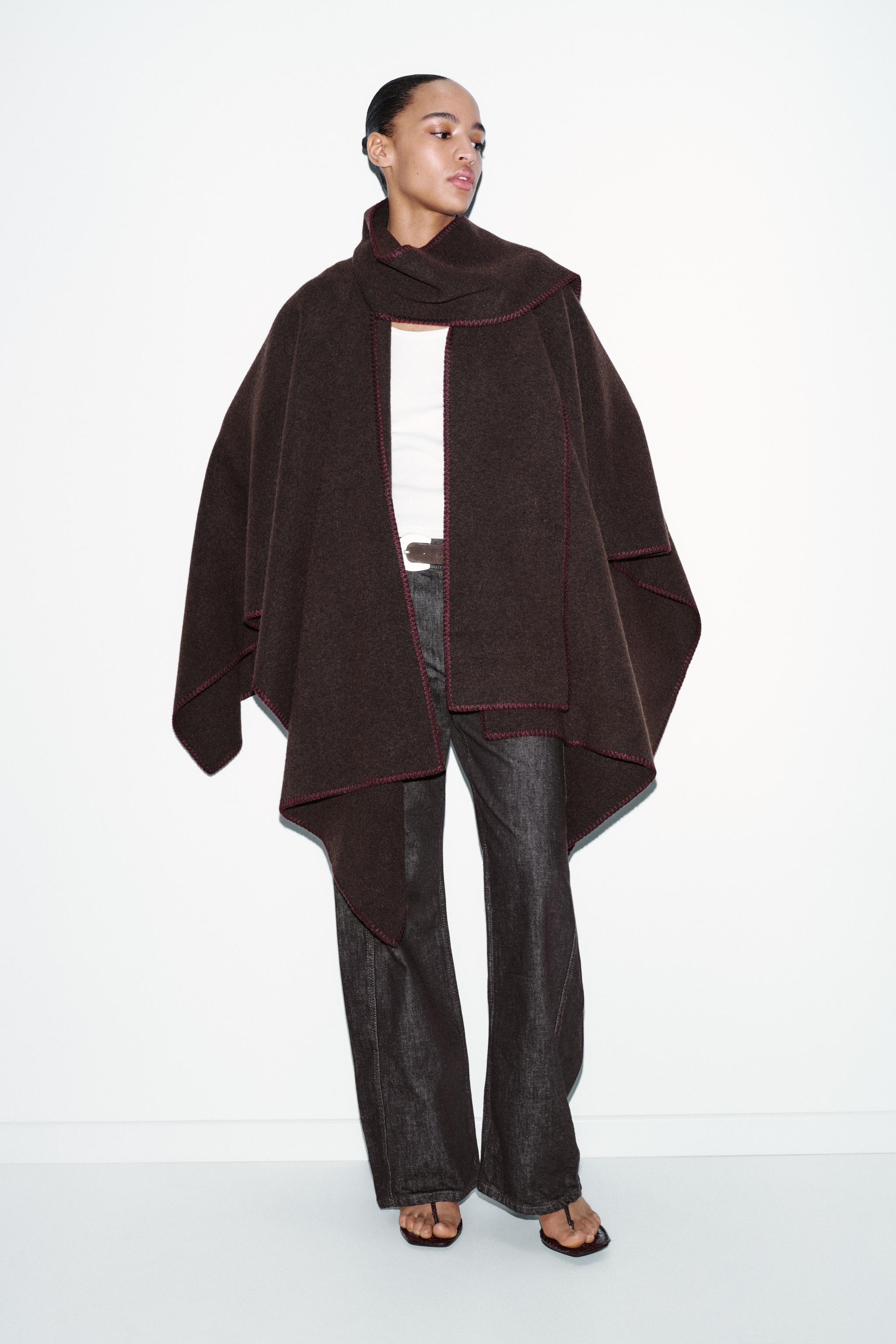 KNIT CAPE WITH CONTRASTING THREAD SCARF | Zara US