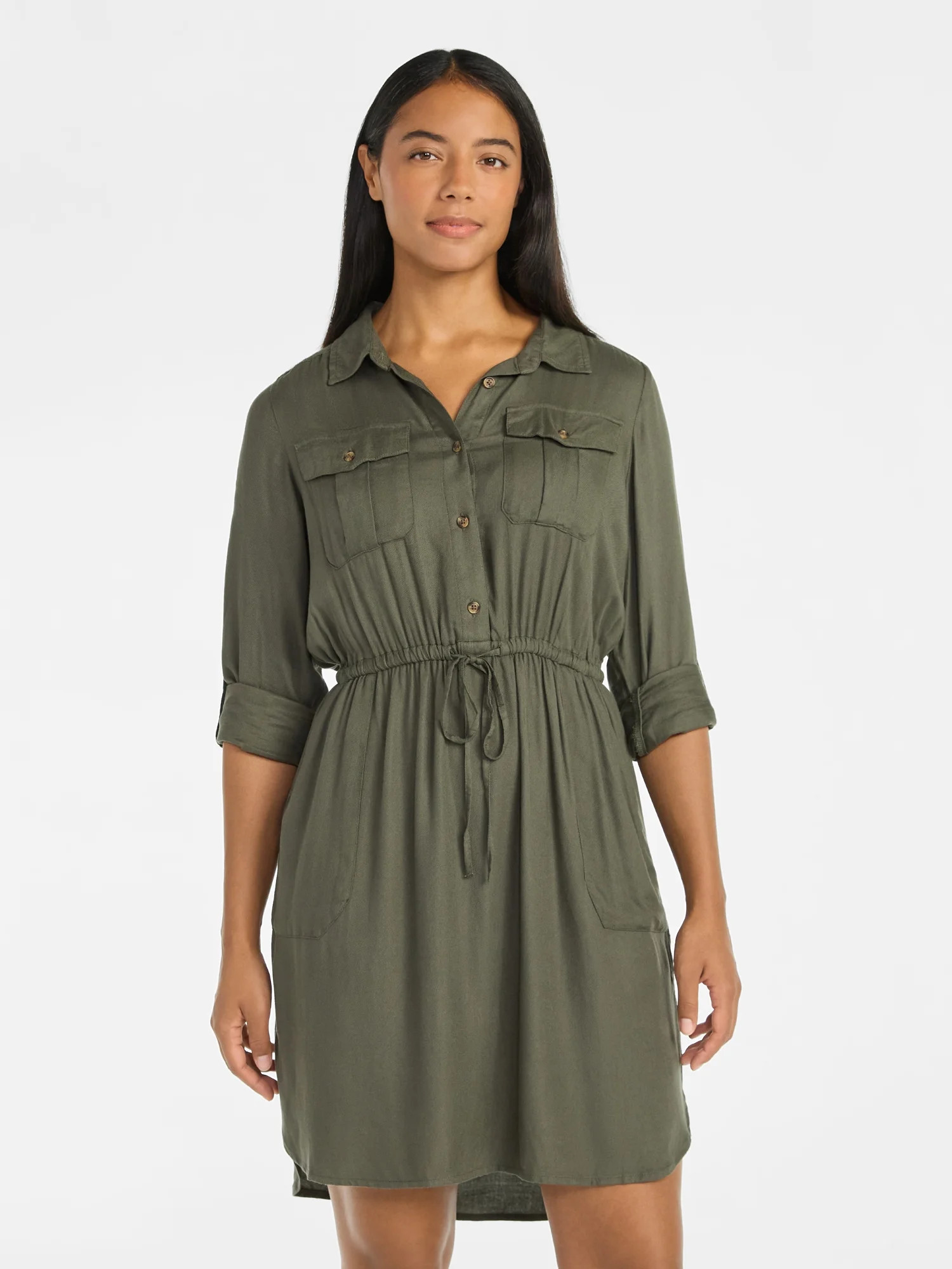 Time and Tru Women’s Soft Chambray Utility Shirt Dress, Sizes XS-XXXL | Walmart (US)