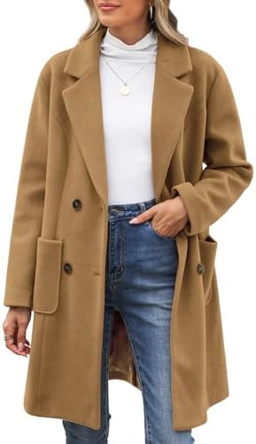 Women's Pea Coats Wool Blend Double Breasted Fall Winter Coats Notch Lapel Mid Long Trench Coat w... | Amazon (US)