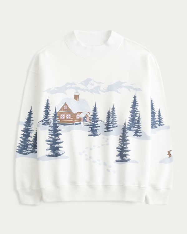 Oversized Mock-Neck Puff Print Winter Graphic Sweatshirt | Hollister (US)