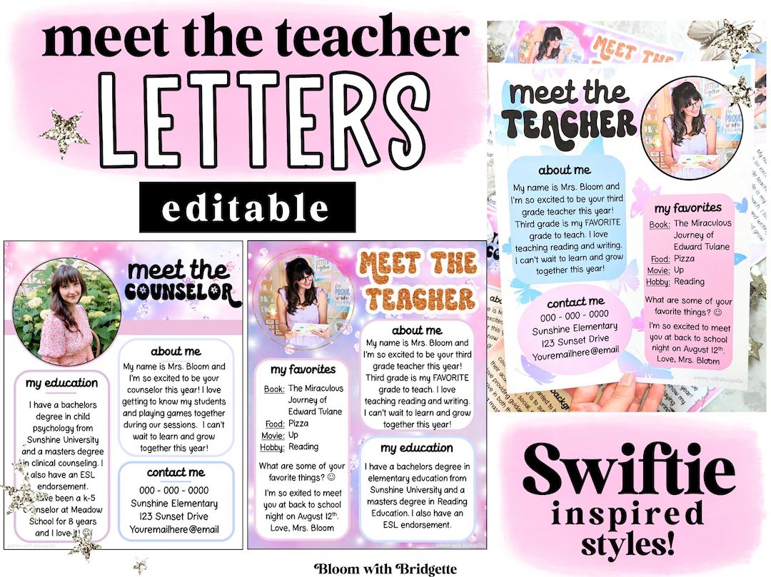 Swiftie Inspired Meet The Teacher Letters, Editable Meet The Teacher Template, Pastel Classroom D... | Etsy (CAD)