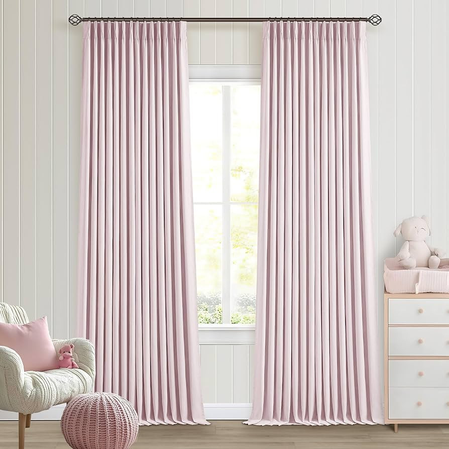 Pinch Pleated Pink Blackout Curtains 96 Inches Long for Girls Bedroom Living Room Thermal Insulat... | Amazon (US)
