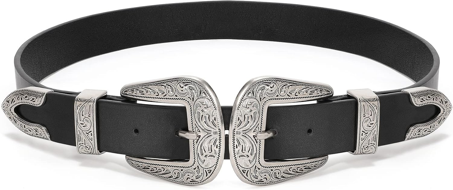 XZQTIVE Women Western Belt Double Buckle Cowgirl Country Rodeo Belt | Amazon (US)