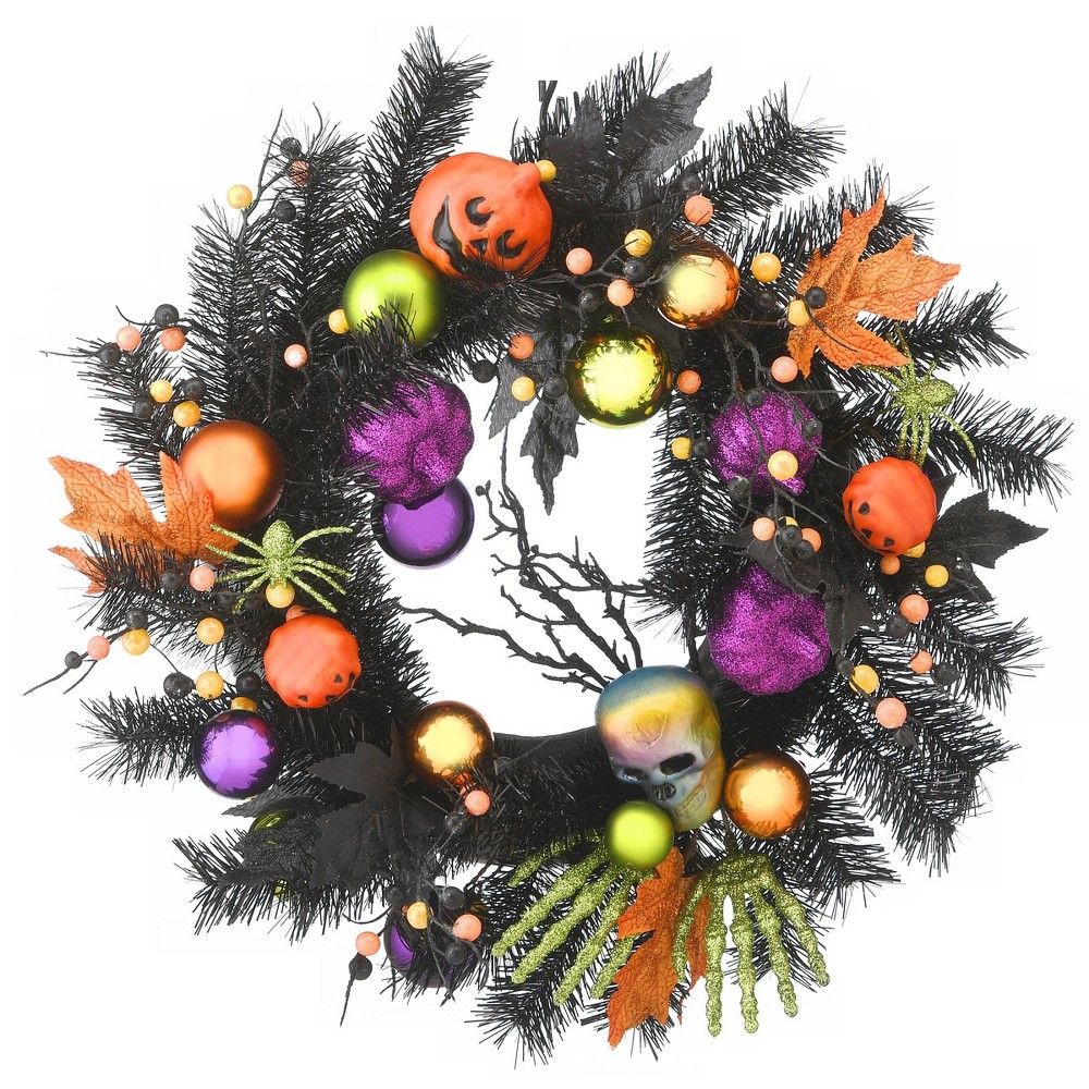 22" Pumpkins and Ornaments Halloween Wreath - Black | Target