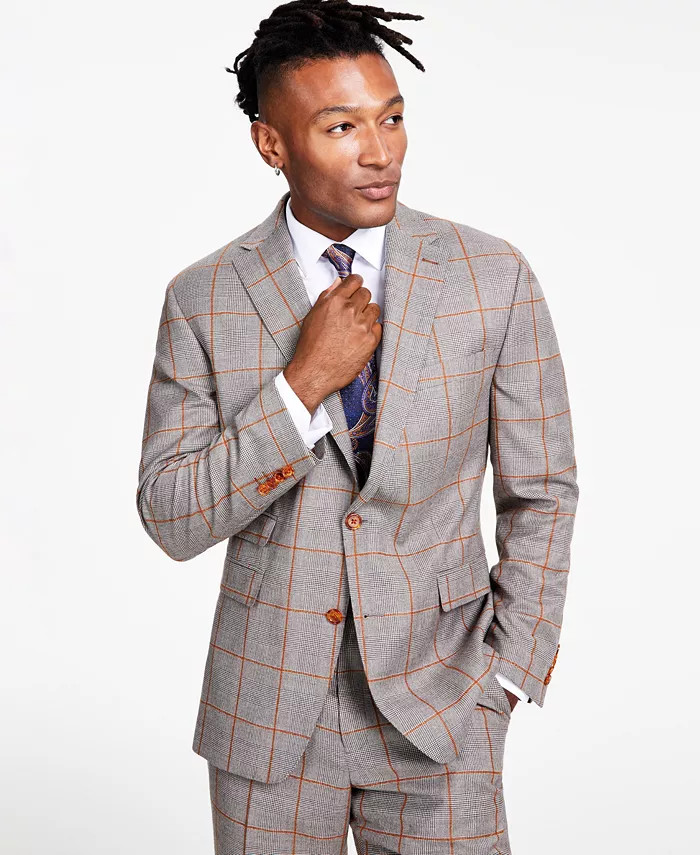Men's Classic-Fit Brown & Gray Plaid Suit Separates Jacket | Macy's