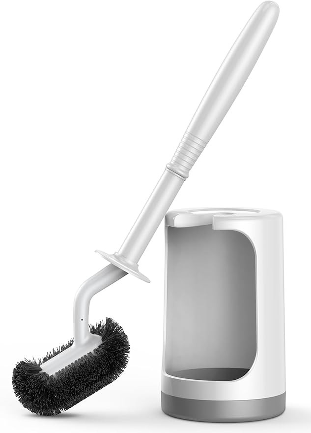 HAMITOR Toilet Bowl Brush Holder Set: Curved Design with Holder for Deep Cleaning Under Rim - Com... | Amazon (US)