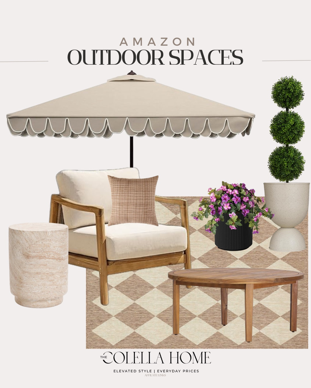 Outdoor patio decor includes outdoor rug, coffee table, accent chair, side table, planters, outdoor botanicals, outdoor topiary, outdoor pillow, and umbrella.

Home decor, outdoor decor, patio decor, styled patio, looks for less

#LTKHome #LTKSeasonal #LTKvlog