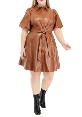 Maison Tara Plus Size Puff Sleeve Faux Leather Dress | Belk