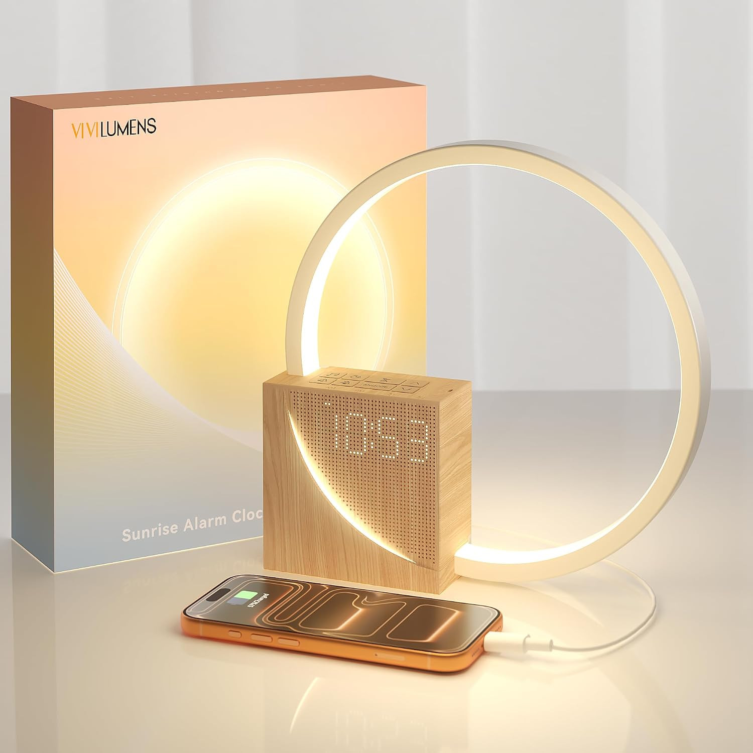 Vivilumens Sunrise Alarm Clock for Heavy Sleepers Adults, Wake-up Light, Sleep Aid 10 White Noise Sound Machines with 30/60/90 Timer, 3 Level Dimmable Touch Table Lamp with Snooze USB Charger Port | Amazon (US)