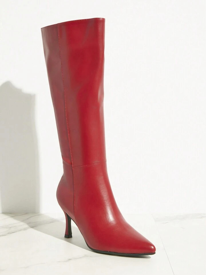 SHUZIA Knee-High Boot,Red, Pointy Toe, Kitten Heel | SHEIN USA | SHEIN