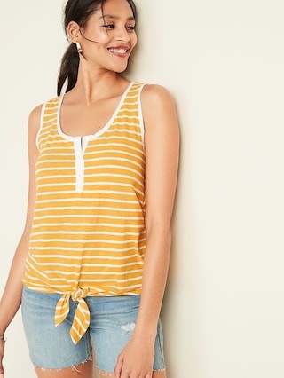 Striped Slub-Knit Tie-Hem Henley Sleeveless Top For Women | Old Navy US