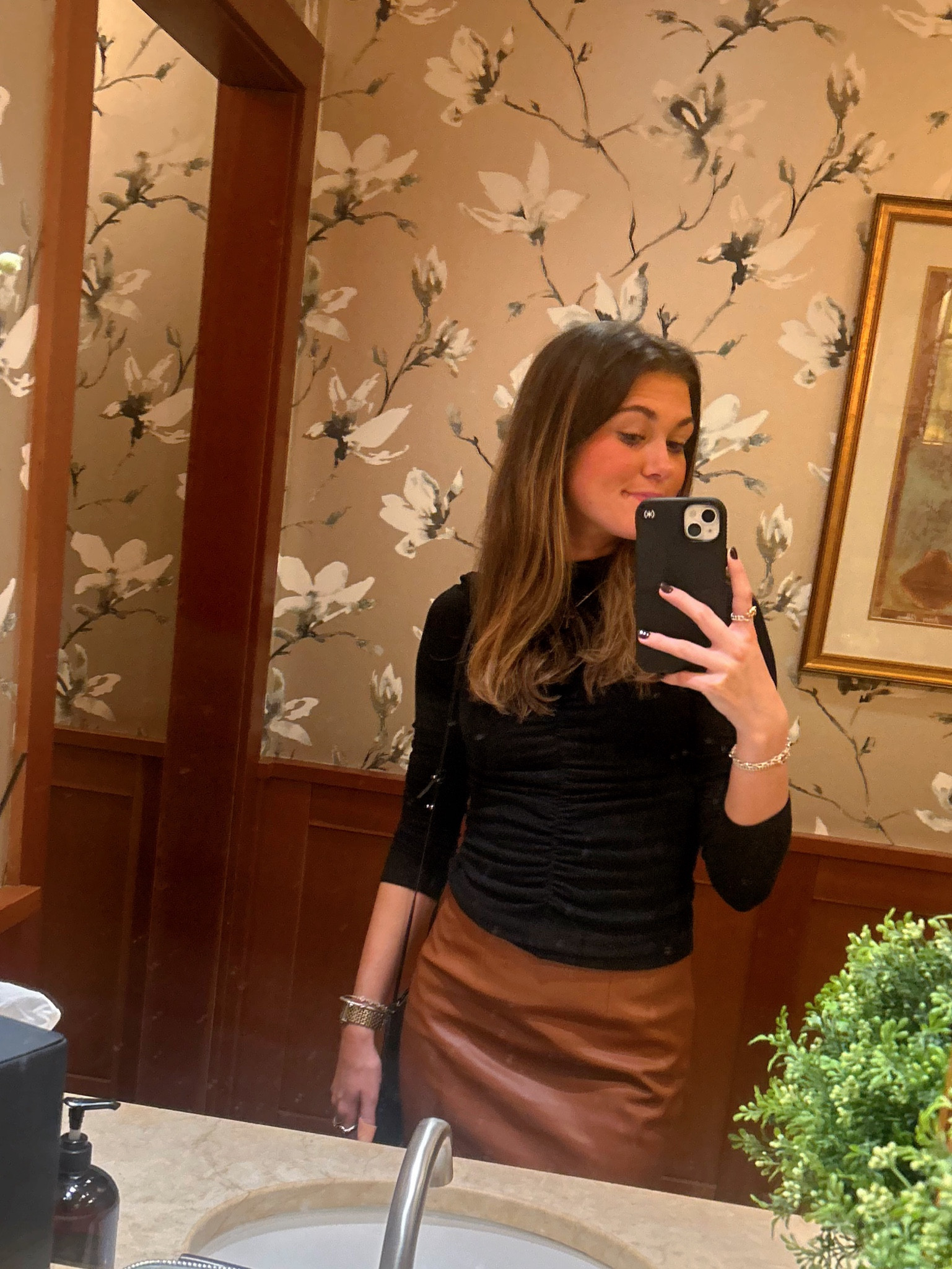 Dinner OOTD🤎🤎🤎
Top is Veronica beard 
Skirt is Staud (Poshmark find) - tagged similar 
Heels are Staud (not pictured) 

#LTKSeasonal #LTKStyleTip #LTKHoliday