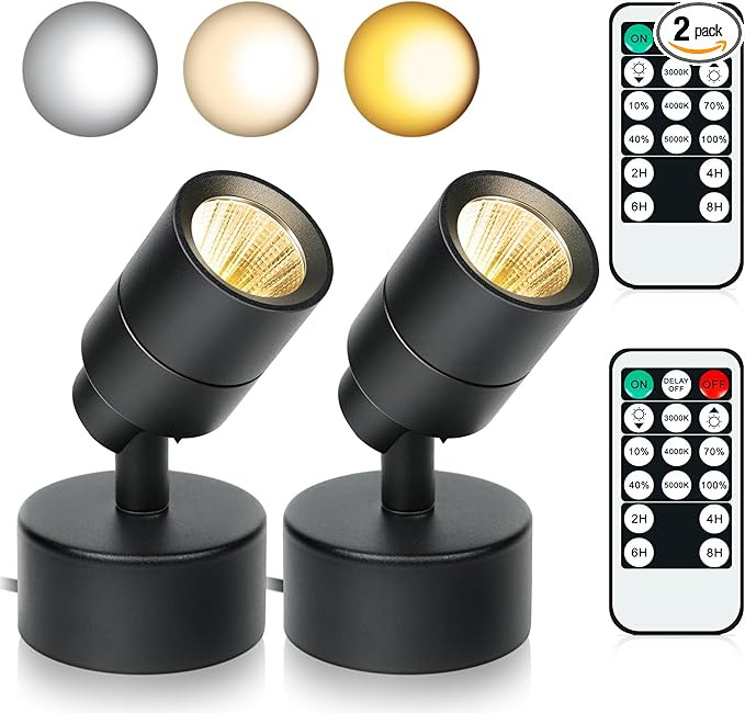 2 Pack LED Spotlight Indoor, 3W Uplighting Indoor with Remote Control Dimmable and Timer, 3 Light... | Amazon (US)