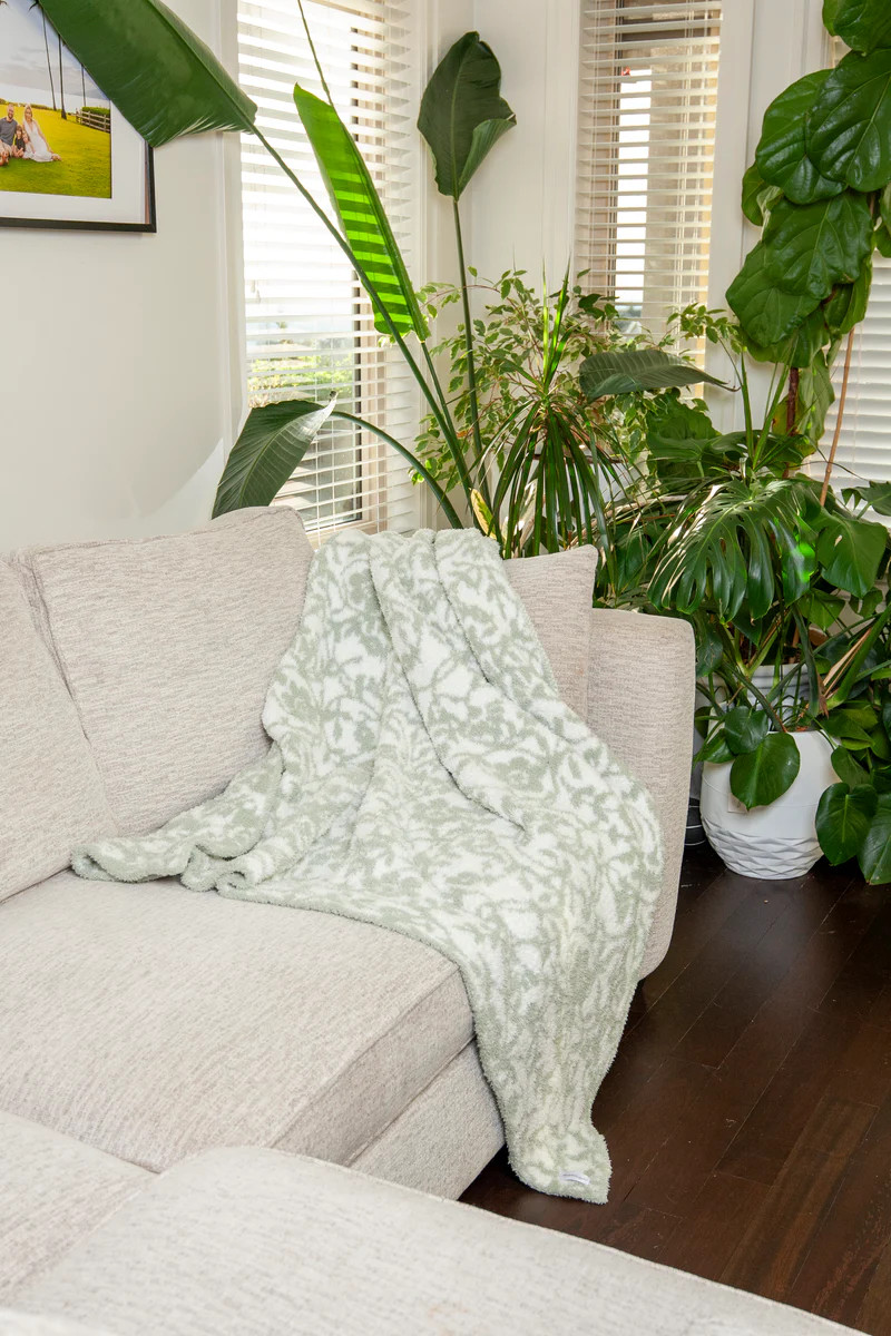 Desert Sage & White Fairy Garden Vine Print Throw | Sunset Snuggles