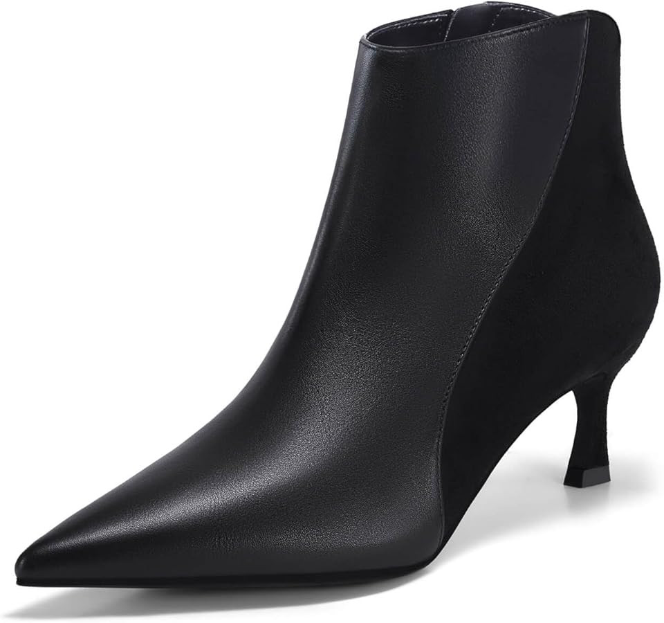 Coutgo Womens Kitten Heel Ankle Boots Pointed Toe Side Zipper Fall Winter Booties Shoes | Amazon (US)