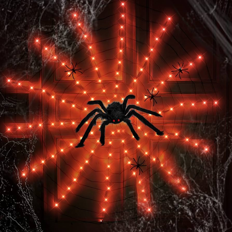 Anycosy Halloween Lights Decoration, 140 LED Spider Web Lights with 5 Black Spiders, Halloween Li... | Amazon (US)