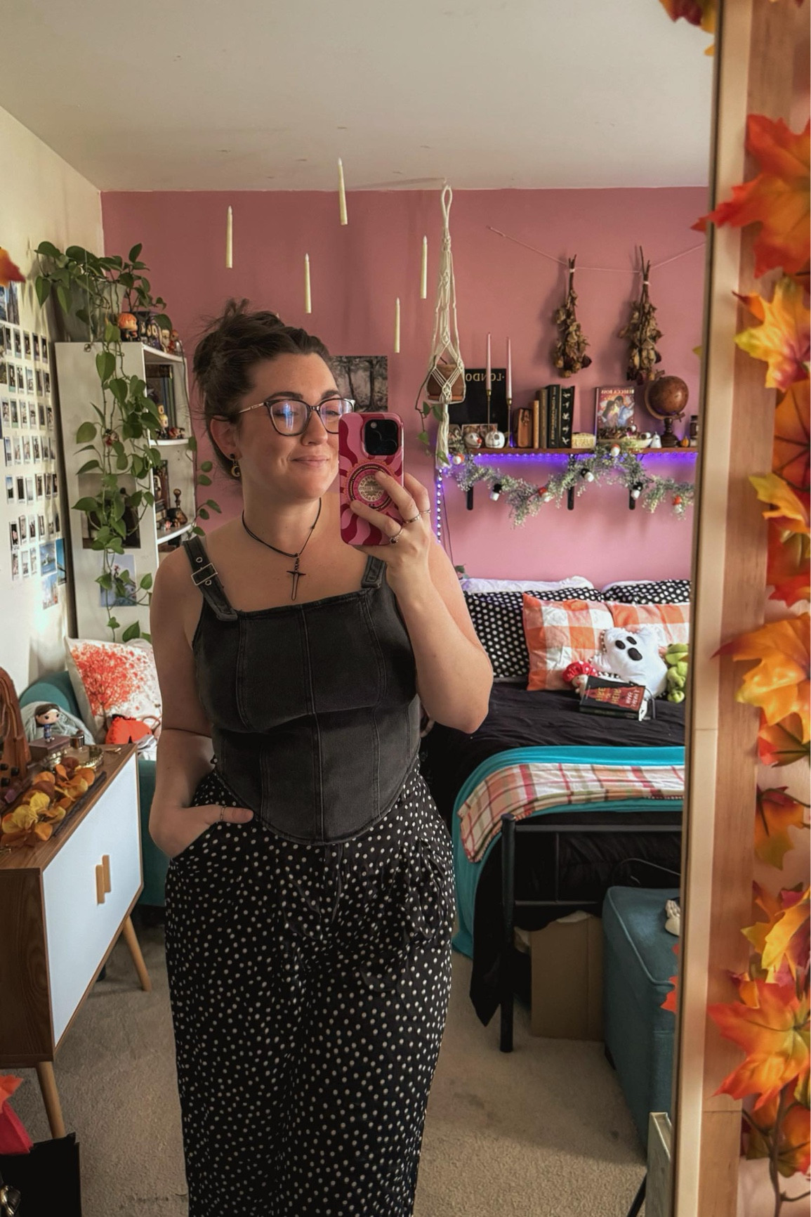 To say I love this outfit may not be strong enough. Haha. There is something so beautiful about finding a look that makes you feel confident when you’re in the midst of a doubt spiral, and that’s exactly what this is for me. 
✨What is your go-to confidence boosting look?

Outfit Deets:
Pants: @anthropologie 
Denim corset top: @target 
Shoes: @target 
Earrings: @adventurerssoulco 
Necklace: Glass Dragon
Rings: all over the place.
All available items are linked on my LTK, but let me know if you have any other questions! 💕
🖤
🖤
🖤
#fitcheck #ootd #fashion #explore #grow #style #workfromhomeoutfit