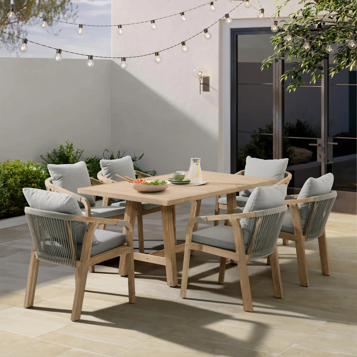 6-person Rectangular Outdoor Wood Dining Set With Cushions | Wayfair North America